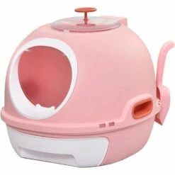 PawHut Maison De Toilette Portable Pour Chat Tiroir à Litière Coulissant Porte Battante Lucarne + Pelle Fournis Dim. 47L X 55l X 44H Cm Rose - Rose