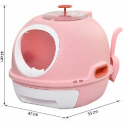 PawHut Maison De Toilette Portable Pour Chat Tiroir à Litière Coulissant Porte Battante Lucarne + Pelle Fournis Dim. 47L X 55l X 44H Cm Rose - Rose -Promos Litière et bac à litière Magasin 25008011 3