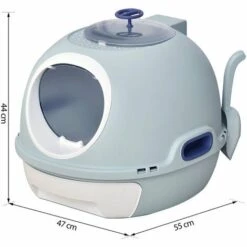 PawHut Maison De Toilette Portable Pour Chat Tiroir à Litière Coulissant Porte Battante Lucarne + Pelle Fournis Dim. 47L X 55l X 44H Cm Bleu - Bleu -Promos Litière et bac à litière Magasin 25257616 3