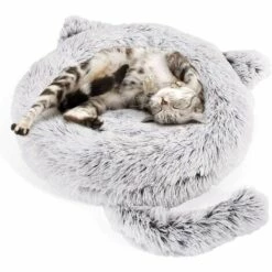 DEVENIRRICHE Pecute Lit Chat Rond En Peluche Coussin Chiots Panier Pour Petit Animal De Domestique Lavable Antidérapant (55 * 15cm) (M)