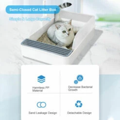 ASUPERMALL Semi-Clos Cat Bac A Litiere Amovible Anti-Splash Non-Collant Kitty Litiere Chat Toilette Avec Litiere Scoop, L -Promos Litière et bac à litière Magasin 26932515 3