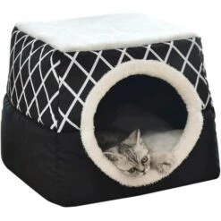 ILOVEMILAN Cat Cave Cat House Lit Pour Chat Pet Pet Nest Sac De Couchage 2 En 1 Pliable Hug Cave Space Capsule Cat House Villa Clôturé Kennel House, Noir L