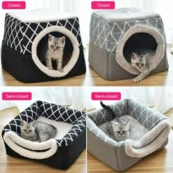 ILOVEMILAN Cat Cave Cat House Lit Pour Chat Pet Pet Nest Sac De Couchage 2 En 1 Pliable Hug Cave Space Capsule Cat House Villa Clôturé Kennel House, Noir L -Promos Litière et bac à litière Magasin 27359286 3