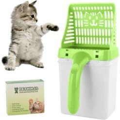 BARES Litière Pour Chat Pelle Et Litière Corbeille 2 En 1, Outil De Nettoyage Pour Animaux De Compagnie Avec Sac Poubelle, Nettoyage Du Sable Pour Litière Pour Chat (Option 2 Couleurs) (Color : Green)