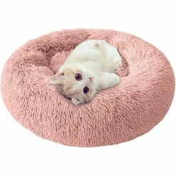 Perle Rare Chenil En Peluche Rond Profond Amovible Et Lavable, Litière Pour Chat, Tapis Pour Chien Automne Et Hiver Amovible Et Lavable, Tapis Pour Chat, Litière Pour Animaux De Compagnie, Diamètre Extérieur 50cm, Cuir Rose