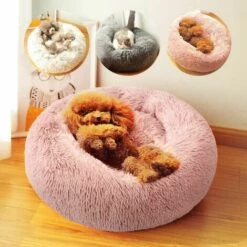 Perle Rare Chenil En Peluche Rond Profond Amovible Et Lavable, Litière Pour Chat, Tapis Pour Chien Automne Et Hiver Amovible Et Lavable, Tapis Pour Chat, Litière Pour Animaux De Compagnie, Diamètre Extérieur 50cm, Cuir Rose -Promos Litière et bac à litière Magasin 29872078 3