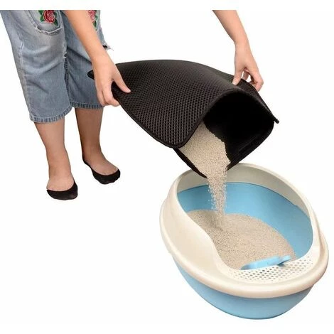 Perle Rare Eva Double Couche Anti-dérapant Tapis De Litière Pour Chat Tapis Pour Animaux Domestiques Tapis De Chenil Tombant Tapis De Sable Fournitures Pour Animaux De Compagnie (M (noir 46 * 60 Cm)) 4 Perle Rare Eva Double Couche Anti-dérapant Tapis De Litière Pour Chat Tapis Pour Animaux Domestiques Tapis De Chenil Tombant Tapis De Sable Fournitures Pour Animaux De Compagnie (M (noir 46 * 60 Cm)) – Image 2