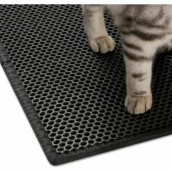 PERLE RARE Tapis Litière Chat 24*18in Bac à Litière Pour Chats, Imperméable Non Toxique EVA,Double Couche En Nid D'abeille Design (Noir) -Promos Litière et bac à litière Magasin 31780767 4