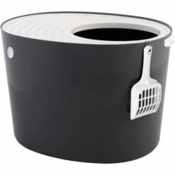 Iris Ohyama, Bac à Litière Fermé Avec Entrée Par Le Haut Et Couvercle à Trous Absence De Dispersion De Litière Et D'odeur, Pelle Incluse Pour Chat - Cat Litter Box Jump-in PUNT-530, Gris