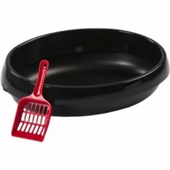 Iris Ohyama Bac à Litière Pour Chat En Plastique Avec Pelle Noir 50 X 40 X 15 Cm