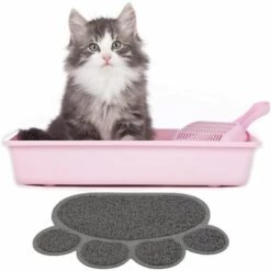AIDUCHO Tapis De Litière Pour Chat Tapis Antidérapant Forme De Pate Alimentation Eau Tapis De Table Tapis Pour Chien Pet Cat Kitty, 30 * 40cm (Gris) -Promos Litière et bac à litière Magasin 32751664 3
