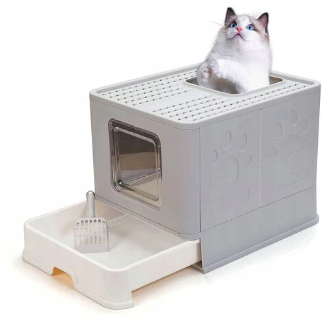 DIYOZZY Bac à Litière Pour Chat, à Capuchon Avec Rabat De Porte Et Trappe De Sortie, Toilettes Pliables, Très Grand Espace, Avec Tiroir Fermé Et Pelle à Litière, Facile à Nettoyer, 51 X 41 X 38 Cm, Gris 3 DIYOZZY Bac à Litière Pour Chat, à Capuchon Avec Rabat De Porte Et Trappe De Sortie, Toilettes Pliables, Très Grand Espace, Avec Tiroir Fermé Et Pelle à Litière, Facile à Nettoyer, 51 X 41 X 38 Cm, Gris