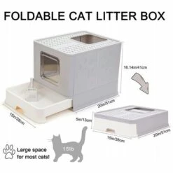 DIYOZZY Bac à Litière Pour Chat, à Capuchon Avec Rabat De Porte Et Trappe De Sortie, Toilettes Pliables, Très Grand Espace, Avec Tiroir Fermé Et Pelle à Litière, Facile à Nettoyer, 51 X 41 X 38 Cm, Gris 9 DIYOZZY Bac à Litière Pour Chat, à Capuchon Avec Rabat De Porte Et Trappe De Sortie, Toilettes Pliables, Très Grand Espace, Avec Tiroir Fermé Et Pelle à Litière, Facile à Nettoyer, 51 X 41 X 38 Cm, Gris -Promos Litière et bac à litière Magasin 34742933 3