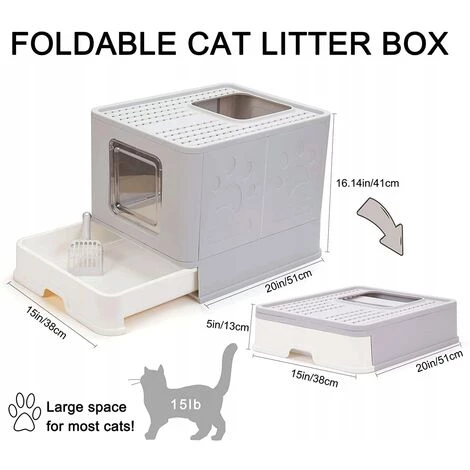 DIYOZZY Bac à Litière Pour Chat, à Capuchon Avec Rabat De Porte Et Trappe De Sortie, Toilettes Pliables, Très Grand Espace, Avec Tiroir Fermé Et Pelle à Litière, Facile à Nettoyer, 51 X 41 X 38 Cm, Gris 5 DIYOZZY Bac à Litière Pour Chat, à Capuchon Avec Rabat De Porte Et Trappe De Sortie, Toilettes Pliables, Très Grand Espace, Avec Tiroir Fermé Et Pelle à Litière, Facile à Nettoyer, 51 X 41 X 38 Cm, Gris – Image 3