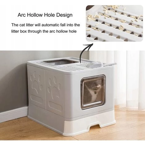 DIYOZZY Bac à Litière Pour Chat, à Capuchon Avec Rabat De Porte Et Trappe De Sortie, Toilettes Pliables, Très Grand Espace, Avec Tiroir Fermé Et Pelle à Litière, Facile à Nettoyer, 51 X 41 X 38 Cm, Gris 6 DIYOZZY Bac à Litière Pour Chat, à Capuchon Avec Rabat De Porte Et Trappe De Sortie, Toilettes Pliables, Très Grand Espace, Avec Tiroir Fermé Et Pelle à Litière, Facile à Nettoyer, 51 X 41 X 38 Cm, Gris – Image 4