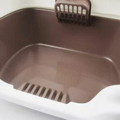 BEARSU 1 Bac à Litière Semi-fermé En Plastique Pour Chat Avec Couvercle - Fournitures Pour Animaux Domestiques - Café -Promos Litière et bac à litière Magasin 38401599 3