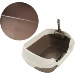 BEARSU 1 Bac à Litière Semi-fermé En Plastique Pour Chat Avec Couvercle - Fournitures Pour Animaux Domestiques - Café -Promos Litière et bac à litière Magasin 38401599 5