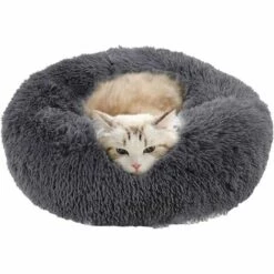 ECHOO Rond En Peluche Animal De Compagnie Lit Panier Rond Nid De Compagniede épais Peluche Tapis De Nid Pour Animaux De Compagnie Sommeil Profond Pou Chats Et Chiens (50CM, Gris) -Promos Litière et bac à litière Magasin 39495126 2
