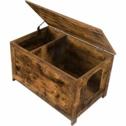 Maison De Toilette Pour Chat, Niche Pour Chats Avec Interne Cloison Séparant, Couvercle Rabattable, Grand Plateau Supérieur, Entrée Élargie, Robuste, Grande, Salon, Entrée, Couloir, HOOBRO EBF02MW01 - Marron Rustique