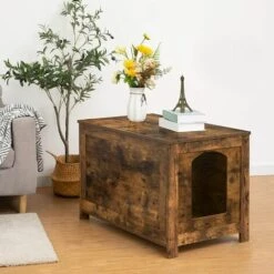 Maison De Toilette Pour Chat, Niche Pour Chats Avec Interne Cloison Séparant, Couvercle Rabattable, Grand Plateau Supérieur, Entrée Élargie, Robuste, Grande, Salon, Entrée, Couloir, HOOBRO EBF02MW01 - Marron Rustique -Promos Litière et bac à litière Magasin 40149788 5