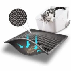 THSINDE Tapis De Litière Pour Chat Imperméable Non Toxique EVA Tapis De Litière Pour Chat Double Design En Nid D'abeille, S (40 * 50cm) Noir