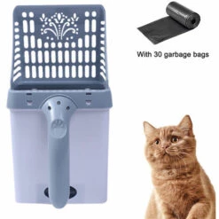 LONGZIMING Lot De 30 Sacs De Recharge - Système De Cuillères De Tamis à Litière Pour Chat Avec Sacs à Déchets Supplémentaires, Gris