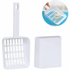 LONGZIMING Pelle à Litière Pour Chat Avec Support Tamis Pour Animaux De Compagnie Nettoyage Des Ordures Pelle Profonde Pour Un Ramassage Facile Tamisage Rapide, Blanc