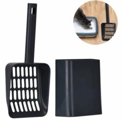 LONGZIMING Pelle à Litière Pour Chat Avec Support Tamis Pour Animaux De Compagnie Nettoyage Des Ordures Pelle Profonde Pour Un Ramassage Facile Tamisage Rapide, Gris