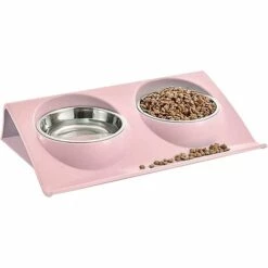 ALMI Double Gamelle Chat, Bols Pour Chats En Acier Inoxydable Gamelle Anti Glouton Chats Antidérapants Sans Déversement, Inclinable à 15° Gamelle Pour Chat Anti Vomissements Pour Petit Chien Et Chat (Rose)