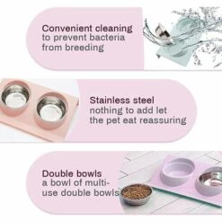 ALMI Double Gamelle Chat, Bols Pour Chats En Acier Inoxydable Gamelle Anti Glouton Chats Antidérapants Sans Déversement, Inclinable à 15° Gamelle Pour Chat Anti Vomissements Pour Petit Chien Et Chat (Rose) -Promos Litière et bac à litière Magasin 43444746 5