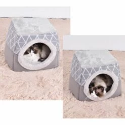 HANBING Pet Furniture Space Capsule Villa Nid Pour Animal De Compagnie Fermé (L) Gris Imprimé Léopard -Promos Litière et bac à litière Magasin 43596692 5