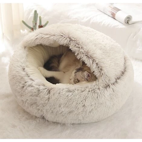 HANBING Pet Furniture Crystal Velvet Warm Round Half-Pack Pet Nest Gris (Polaire) 40 * 40 4 HANBING Pet Furniture Crystal Velvet Warm Round Half-Pack Pet Nest Gris (Polaire) 40 * 40 – Image 2