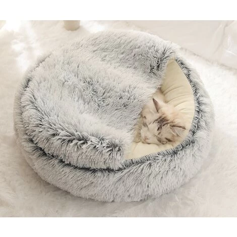 HANBING Pet Furniture Crystal Velvet Warm Round Half-Pack Pet Nest Gris (Polaire) 40 * 40 5 HANBING Pet Furniture Crystal Velvet Warm Round Half-Pack Pet Nest Gris (Polaire) 40 * 40 – Image 3