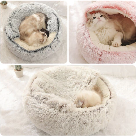 HANBING Pet Furniture Crystal Velvet Warm Round Half-Pack Pet Nest Gris (Polaire) 40 * 40 7 HANBING Pet Furniture Crystal Velvet Warm Round Half-Pack Pet Nest Gris (Polaire) 40 * 40 – Image 5