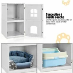 COSTWAY Maison De Toilette Pour Chat à 2 Couches Avec Fenêtre Croisée Et Trou De La Porte 60 X 50 X 90,5 Cm Charge Max 70KG Blanc -Promos Litière et bac à litière Magasin 44760225 4