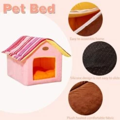 GDRHVFD Lit Pour Chat, Chien De Compagnie Pliable Et Maison De Chat Avec Coussin Intérieur Pour Chiot (Rose) -Promos Litière et bac à litière Magasin 45881266 4