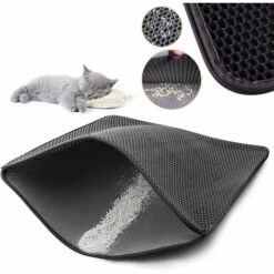 TANABATA Tapis De Litière Pour Chat - Lavable - Tapis - Tapis De Protection Hygiénique - Double Nid D'abeille - Design Mat 40*50cm Noir