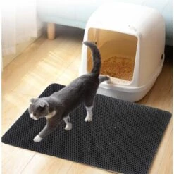 Tapis De Litière Pour Chat,Betterlife Nid D'abeille Double Couche Matériau EVA Imperméable Chat Mangeoire Tapis Protection De Sol Et Le Piégeage De La Litière Black 40x50cm，1 Pcs -Promos Litière et bac à litière Magasin 47292648 5