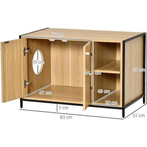 PawHut Maison De Toilette Pour Chat 2 Portes Avec Entrée Latérale 2 Niches Plateau Châssis Acier Panneaux Particules Aspect Bois Clair - Beige 5 PawHut Maison De Toilette Pour Chat 2 Portes Avec Entrée Latérale 2 Niches Plateau Châssis Acier Panneaux Particules Aspect Bois Clair - Beige – Image 3
