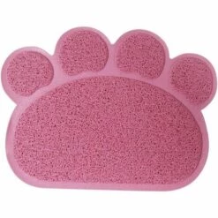 LITZEE PVC Forme De Patte Chat Chien Tapis Bac à Litière Couverture Antidérapant Nourriture Eau Bol Alimentation Plateau Rose Clair