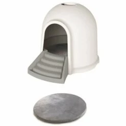 M PETS M-PETS Maison De Toilette Igloo 2en1 - 45,7x59,7x43,2cm - Blanc Et Gris - Pour Chat
