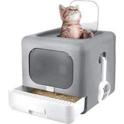 BINGO PAW Bac Litière Chat - Maison De Toilette Chat Fermée - 43x40.5x37.5cm