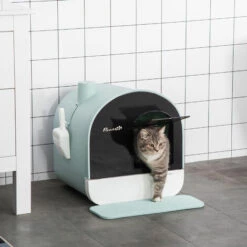 PawHut Maison De Toilette Bac à Litière Pour Chat Avec Porte Battante, Pelle Et Filtre Inclus Dim. 43L X 44l X 47H Cm PP Bleu - Bleu -Promos Litière et bac à litière Magasin 53569989 4