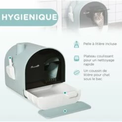 PawHut Maison De Toilette Bac à Litière Pour Chat Avec Porte Battante, Pelle Et Filtre Inclus Dim. 43L X 44l X 47H Cm PP Bleu - Bleu -Promos Litière et bac à litière Magasin 53569989 5