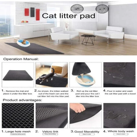 Tapis De Litière Pour Chat 40x50cm Noir FUIENKO 6 Tapis De Litière Pour Chat 40x50cm Noir FUIENKO – Image 4