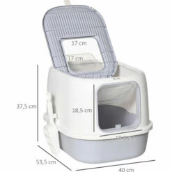 PawHut Maison De Toilette Litière Pour Chat Double Porte Battante Et Supérieure - Filtre Odeur + Pelle Fournis - Gris 9 PawHut Maison De Toilette Litière Pour Chat Double Porte Battante Et Supérieure - Filtre Odeur + Pelle Fournis - Gris -Promos Litière et bac à litière Magasin 54128061 3