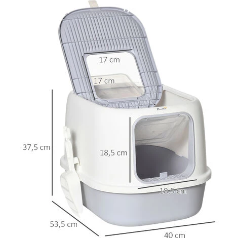 PawHut Maison De Toilette Litière Pour Chat Double Porte Battante Et Supérieure - Filtre Odeur + Pelle Fournis - Gris 5 PawHut Maison De Toilette Litière Pour Chat Double Porte Battante Et Supérieure - Filtre Odeur + Pelle Fournis - Gris – Image 3