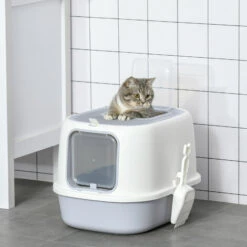 PawHut Maison De Toilette Litière Pour Chat Double Porte Battante Et Supérieure - Filtre Odeur + Pelle Fournis - Gris 10 PawHut Maison De Toilette Litière Pour Chat Double Porte Battante Et Supérieure - Filtre Odeur + Pelle Fournis - Gris -Promos Litière et bac à litière Magasin 54128061 4