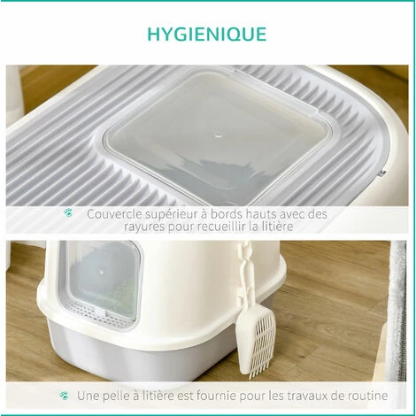 PawHut Maison De Toilette Litière Pour Chat Double Porte Battante Et Supérieure - Filtre Odeur + Pelle Fournis - Gris 7 PawHut Maison De Toilette Litière Pour Chat Double Porte Battante Et Supérieure - Filtre Odeur + Pelle Fournis - Gris – Image 5