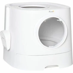 PawHut Maison De Toilette Litière Pour Chat Double Porte Battante Et Supérieure - Pelle Fournie - PE Blanc - Blanc